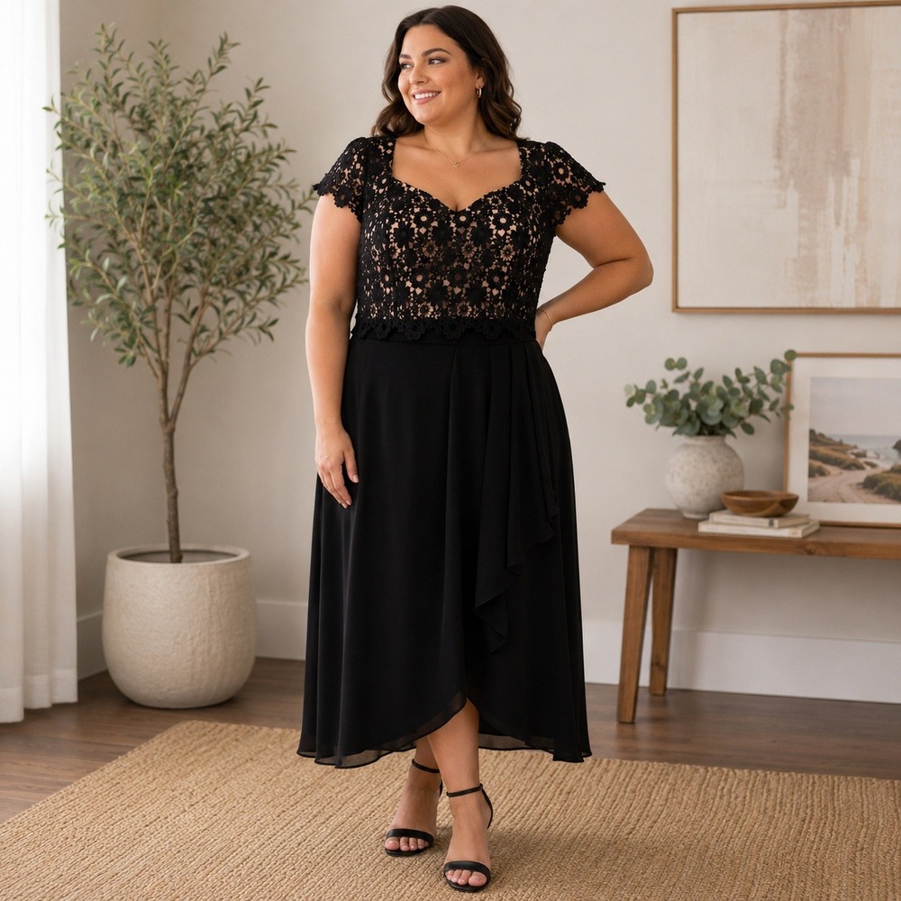 City Chic Black Lace Cocktail Dress Plus Size Goth Coquette Wedding Guest Formal